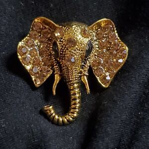 Goldtone Elephant Brooch with Crystal Accents